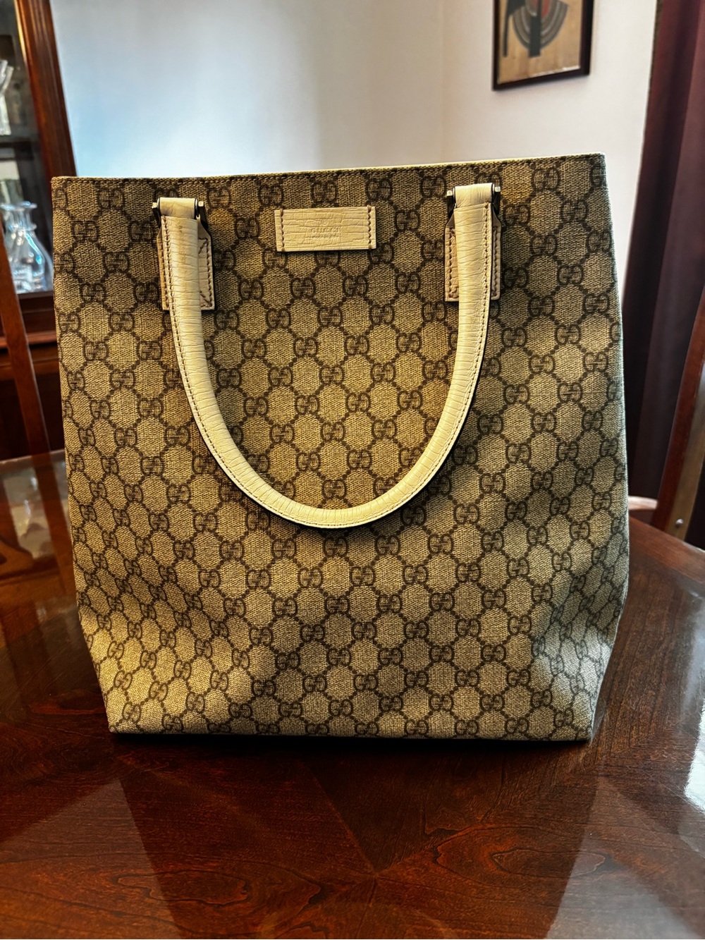 Gucci Beige/White GG Supreme Canvas Top-Handle Tote - Picture 3 of 12